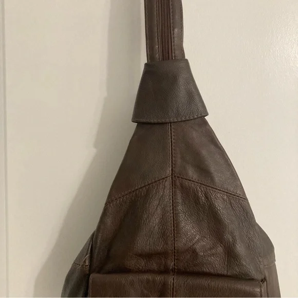 100% Leather Sling BOHO Travel/Every Day Backpack Brown - Picture 8 of 14